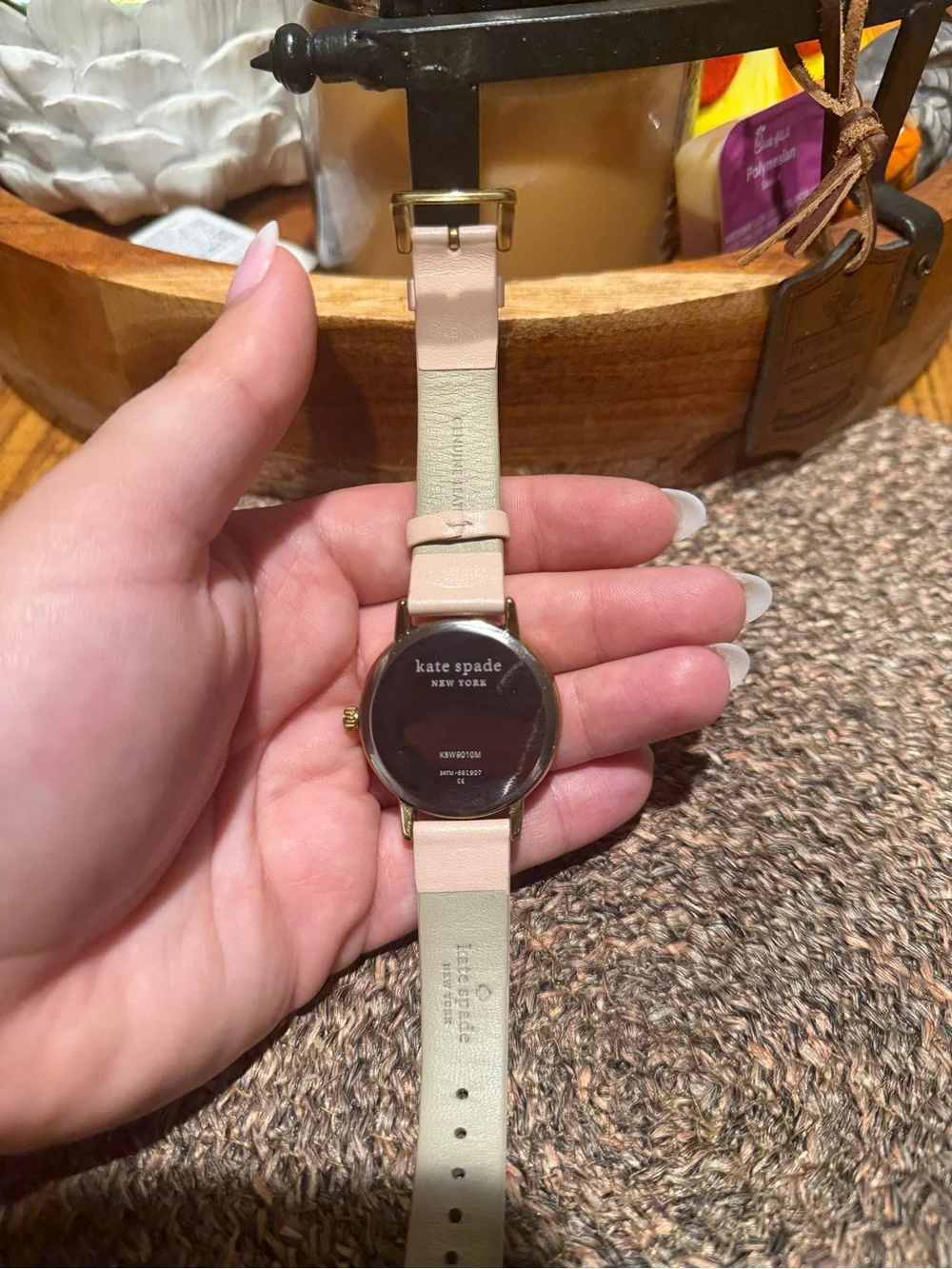 kate spade Pale Pink Leather Strap Watch with Gold Accents